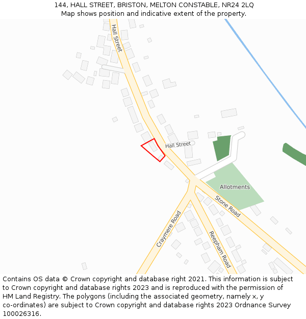 144, HALL STREET, BRISTON, MELTON CONSTABLE, NR24 2LQ: Location map and indicative extent of plot