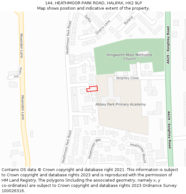 144, HEATHMOOR PARK ROAD, HALIFAX, HX2 9LP: Location map and indicative extent of plot