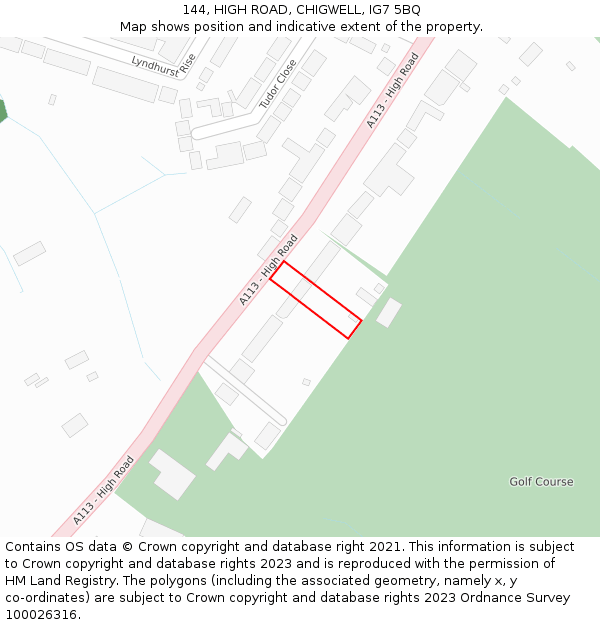 144, HIGH ROAD, CHIGWELL, IG7 5BQ: Location map and indicative extent of plot