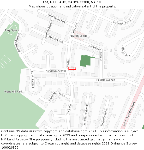 144, HILL LANE, MANCHESTER, M9 6RL: Location map and indicative extent of plot