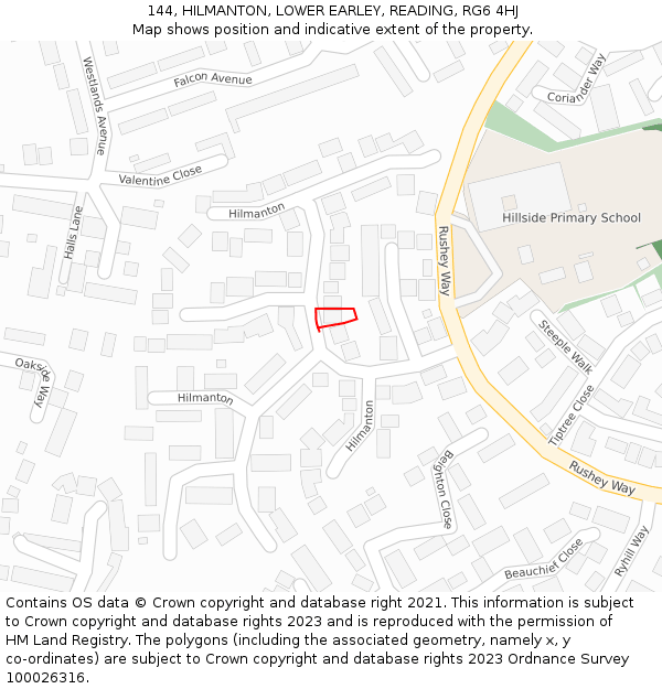 144, HILMANTON, LOWER EARLEY, READING, RG6 4HJ: Location map and indicative extent of plot