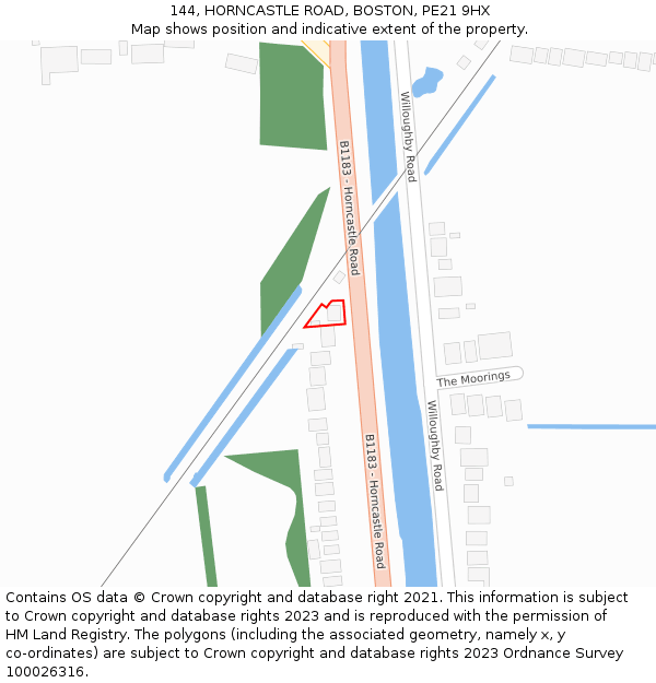 144, HORNCASTLE ROAD, BOSTON, PE21 9HX: Location map and indicative extent of plot