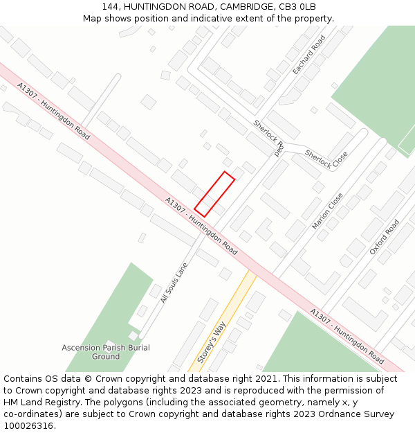 144, HUNTINGDON ROAD, CAMBRIDGE, CB3 0LB: Location map and indicative extent of plot