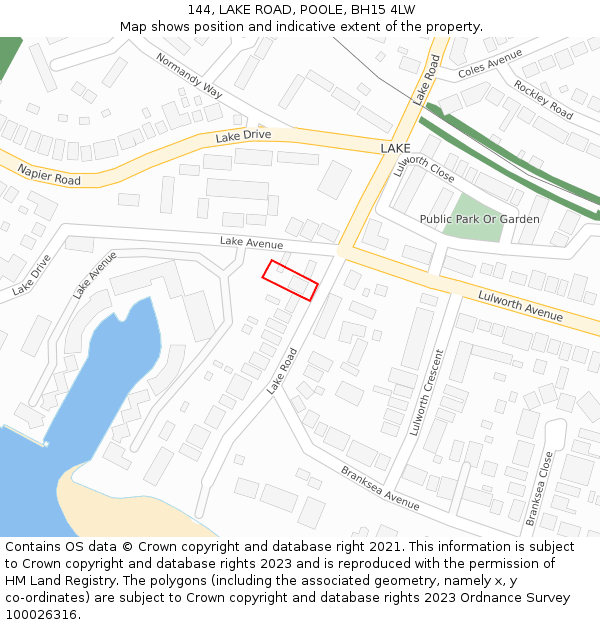 144, LAKE ROAD, POOLE, BH15 4LW: Location map and indicative extent of plot