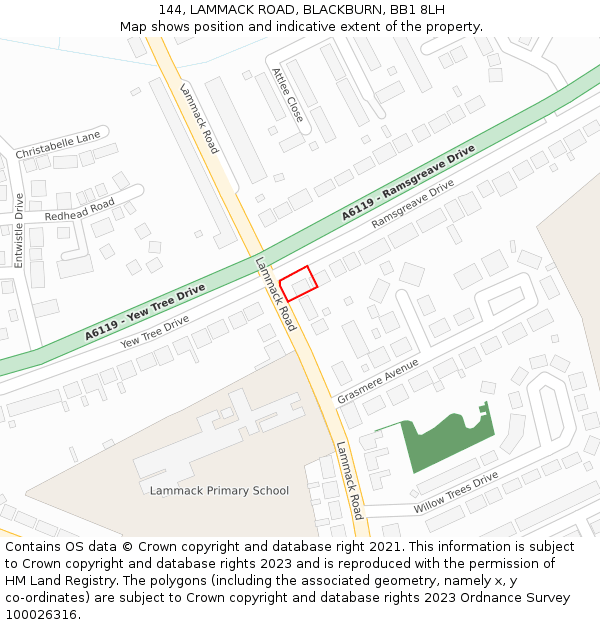 144, LAMMACK ROAD, BLACKBURN, BB1 8LH: Location map and indicative extent of plot