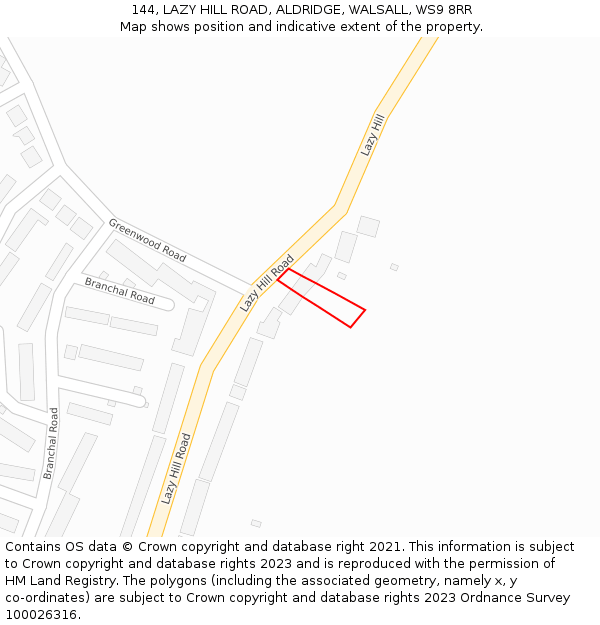144, LAZY HILL ROAD, ALDRIDGE, WALSALL, WS9 8RR: Location map and indicative extent of plot