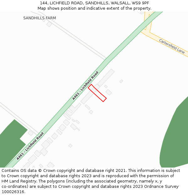 144, LICHFIELD ROAD, SANDHILLS, WALSALL, WS9 9PF: Location map and indicative extent of plot