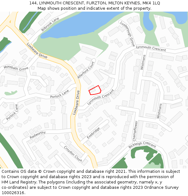 144, LYNMOUTH CRESCENT, FURZTON, MILTON KEYNES, MK4 1LQ: Location map and indicative extent of plot