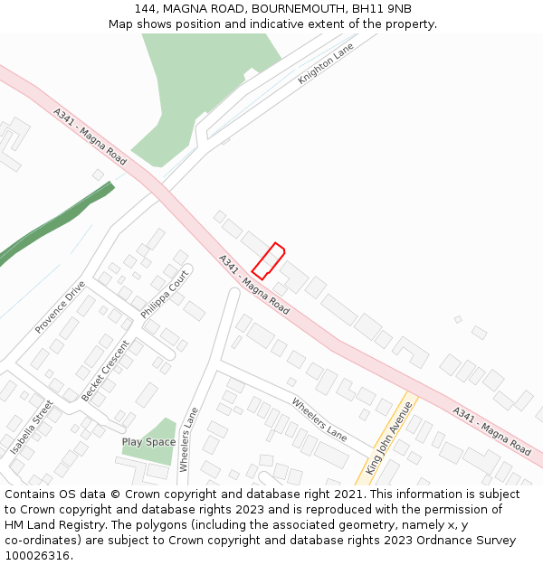 144, MAGNA ROAD, BOURNEMOUTH, BH11 9NB: Location map and indicative extent of plot