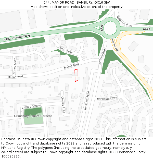 144, MANOR ROAD, BANBURY, OX16 3JW: Location map and indicative extent of plot