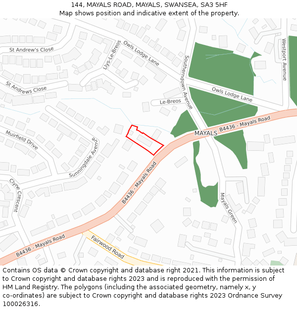 144, MAYALS ROAD, MAYALS, SWANSEA, SA3 5HF: Location map and indicative extent of plot