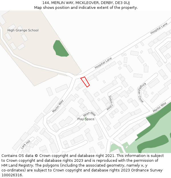144, MERLIN WAY, MICKLEOVER, DERBY, DE3 0UJ: Location map and indicative extent of plot