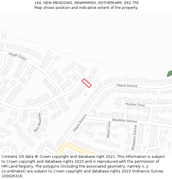 144, NEW MEADOWS, RAWMARSH, ROTHERHAM, S62 7FE: Location map and indicative extent of plot