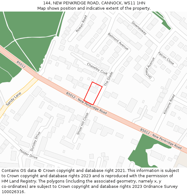 144, NEW PENKRIDGE ROAD, CANNOCK, WS11 1HN: Location map and indicative extent of plot