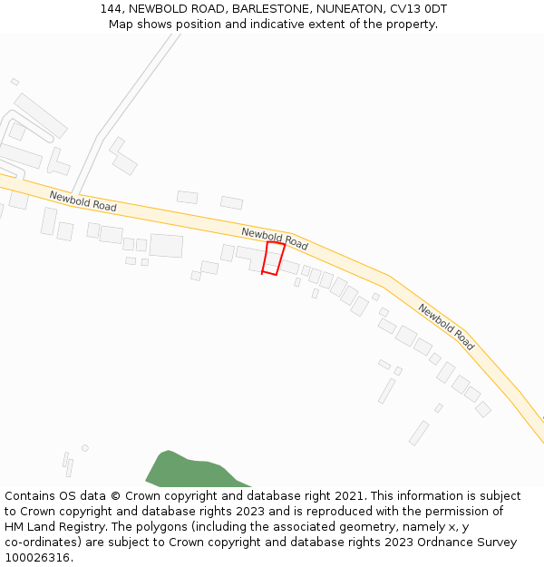 144, NEWBOLD ROAD, BARLESTONE, NUNEATON, CV13 0DT: Location map and indicative extent of plot