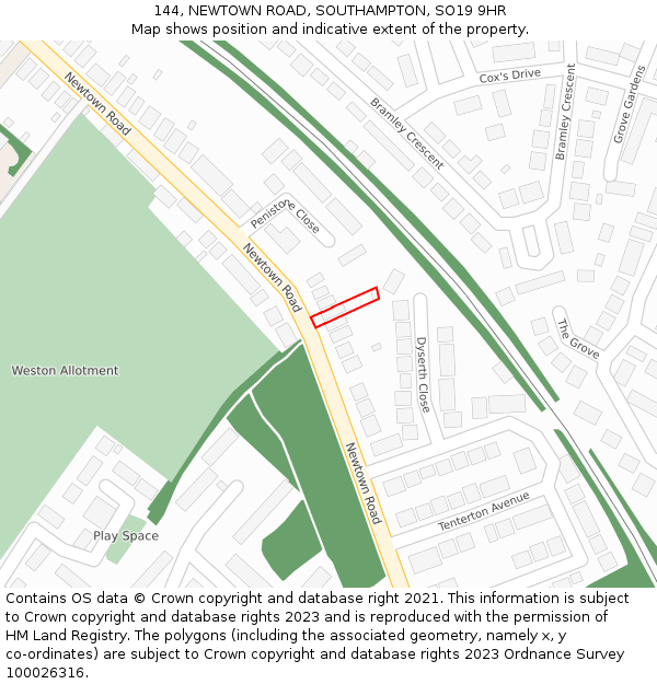 144, NEWTOWN ROAD, SOUTHAMPTON, SO19 9HR: Location map and indicative extent of plot