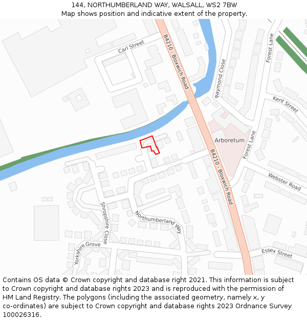 144, NORTHUMBERLAND WAY, WALSALL, WS2 7BW: Location map and indicative extent of plot