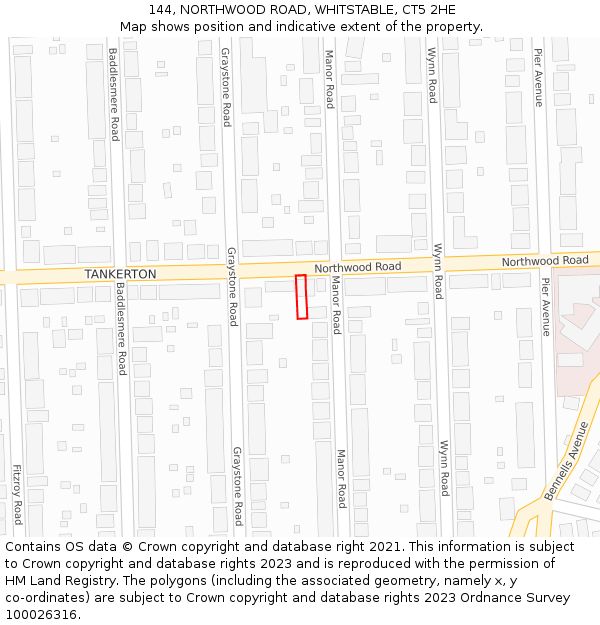 144, NORTHWOOD ROAD, WHITSTABLE, CT5 2HE: Location map and indicative extent of plot