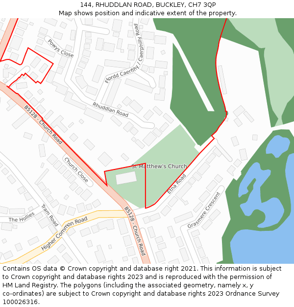 144, RHUDDLAN ROAD, BUCKLEY, CH7 3QP: Location map and indicative extent of plot