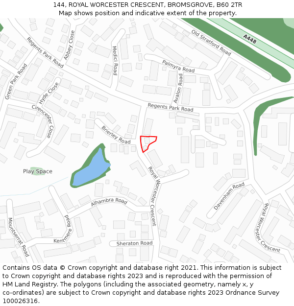 144, ROYAL WORCESTER CRESCENT, BROMSGROVE, B60 2TR: Location map and indicative extent of plot