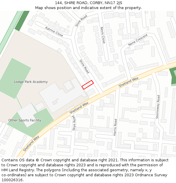 144, SHIRE ROAD, CORBY, NN17 2JS: Location map and indicative extent of plot