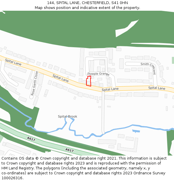 144, SPITAL LANE, CHESTERFIELD, S41 0HN: Location map and indicative extent of plot