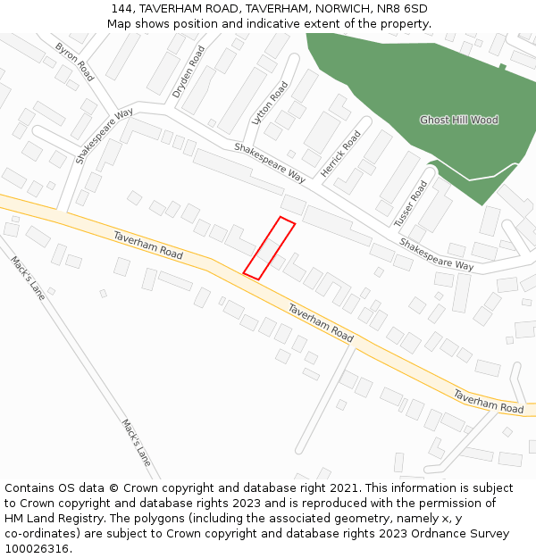 144, TAVERHAM ROAD, TAVERHAM, NORWICH, NR8 6SD: Location map and indicative extent of plot