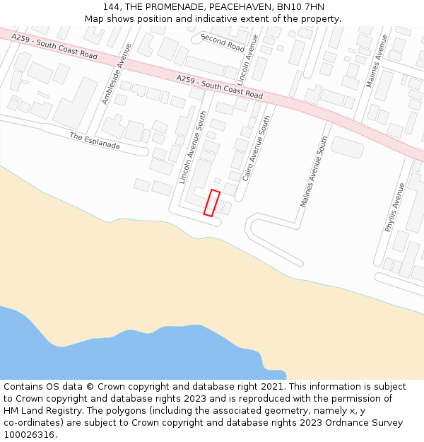 144, THE PROMENADE, PEACEHAVEN, BN10 7HN: Location map and indicative extent of plot