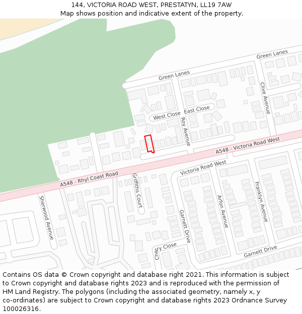144, VICTORIA ROAD WEST, PRESTATYN, LL19 7AW: Location map and indicative extent of plot