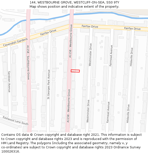 144, WESTBOURNE GROVE, WESTCLIFF-ON-SEA, SS0 9TY: Location map and indicative extent of plot