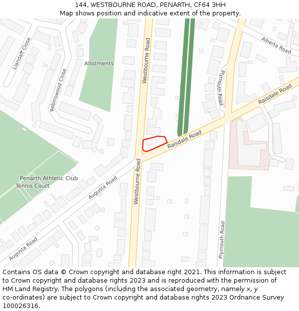 144, WESTBOURNE ROAD, PENARTH, CF64 3HH: Location map and indicative extent of plot