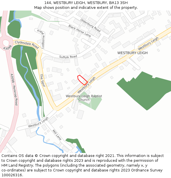 144, WESTBURY LEIGH, WESTBURY, BA13 3SH: Location map and indicative extent of plot