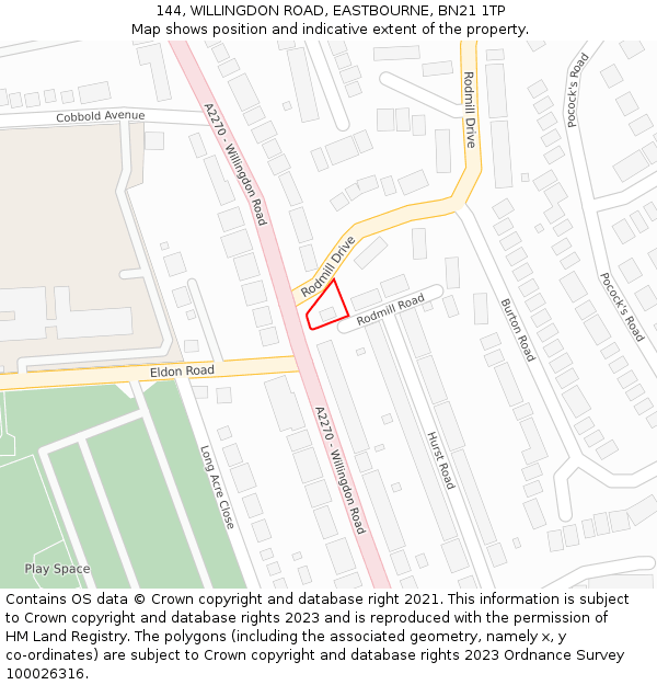 144, WILLINGDON ROAD, EASTBOURNE, BN21 1TP: Location map and indicative extent of plot