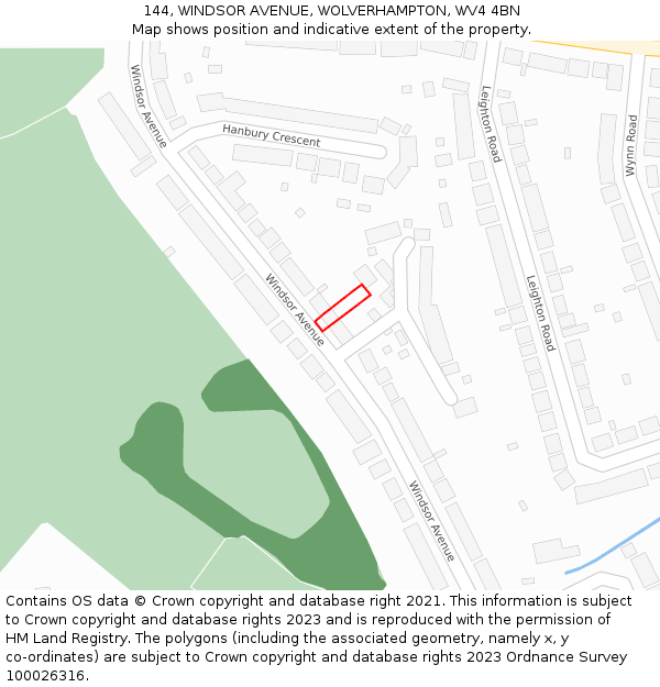 144, WINDSOR AVENUE, WOLVERHAMPTON, WV4 4BN: Location map and indicative extent of plot