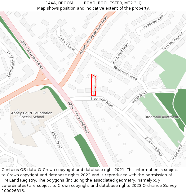 144A, BROOM HILL ROAD, ROCHESTER, ME2 3LQ: Location map and indicative extent of plot