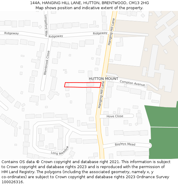 144A, HANGING HILL LANE, HUTTON, BRENTWOOD, CM13 2HG: Location map and indicative extent of plot