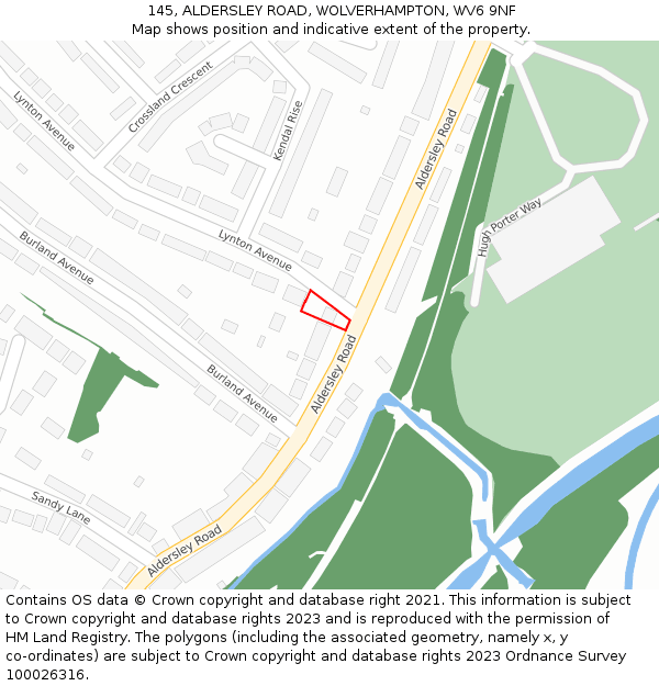 145, ALDERSLEY ROAD, WOLVERHAMPTON, WV6 9NF: Location map and indicative extent of plot