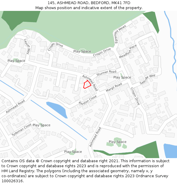 145, ASHMEAD ROAD, BEDFORD, MK41 7FD: Location map and indicative extent of plot