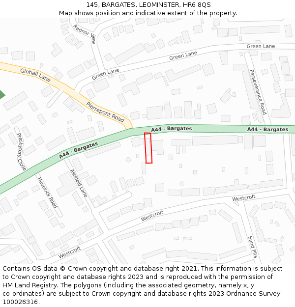 145, BARGATES, LEOMINSTER, HR6 8QS: Location map and indicative extent of plot