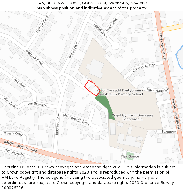 145, BELGRAVE ROAD, GORSEINON, SWANSEA, SA4 6RB: Location map and indicative extent of plot