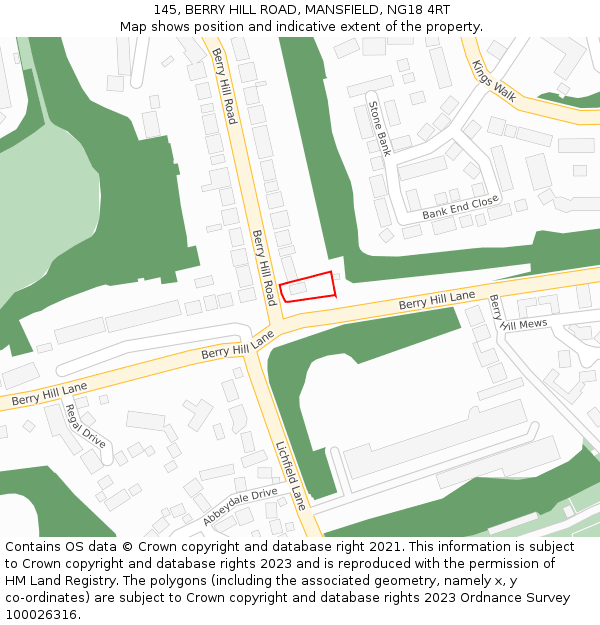 145, BERRY HILL ROAD, MANSFIELD, NG18 4RT: Location map and indicative extent of plot