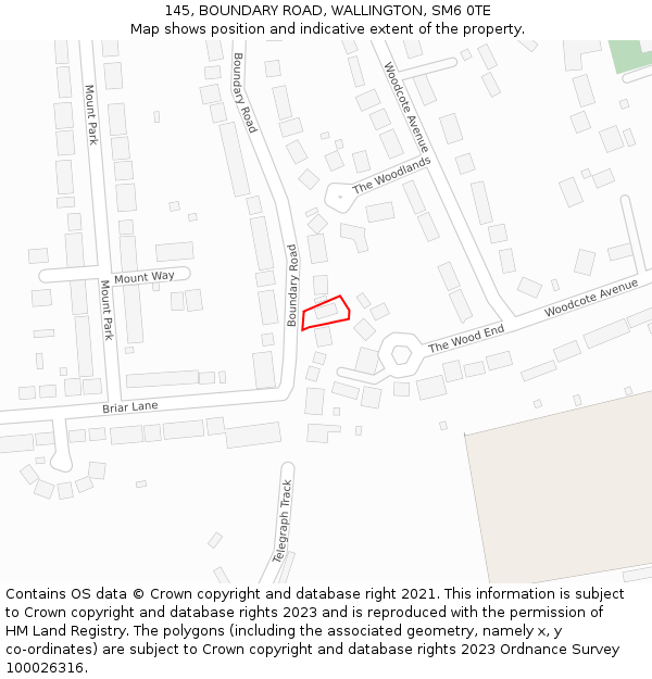 145, BOUNDARY ROAD, WALLINGTON, SM6 0TE: Location map and indicative extent of plot