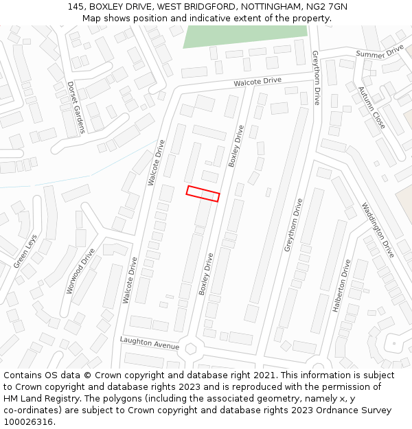 145, BOXLEY DRIVE, WEST BRIDGFORD, NOTTINGHAM, NG2 7GN: Location map and indicative extent of plot