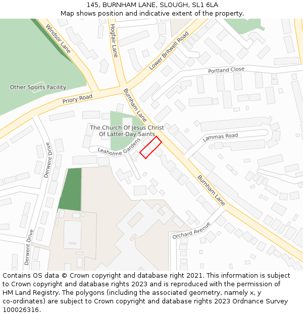 145, BURNHAM LANE, SLOUGH, SL1 6LA: Location map and indicative extent of plot