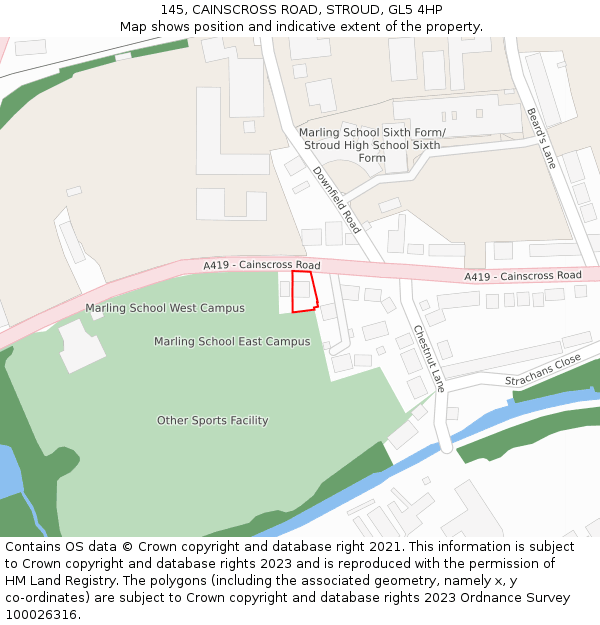 145, CAINSCROSS ROAD, STROUD, GL5 4HP: Location map and indicative extent of plot