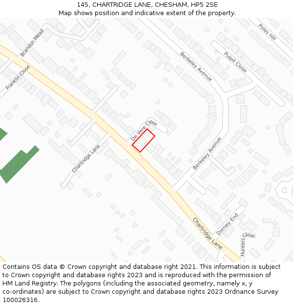 145, CHARTRIDGE LANE, CHESHAM, HP5 2SE: Location map and indicative extent of plot