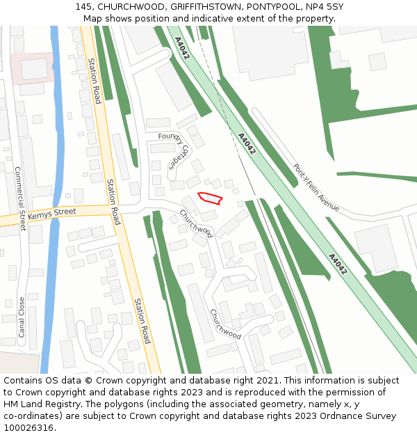 145, CHURCHWOOD, GRIFFITHSTOWN, PONTYPOOL, NP4 5SY: Location map and indicative extent of plot