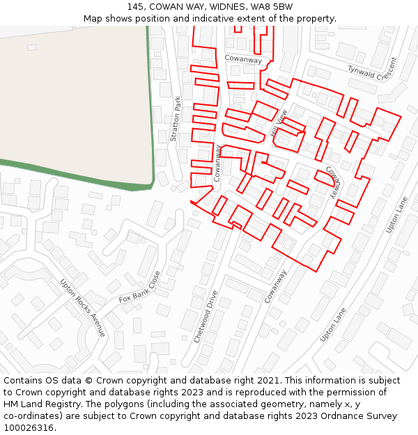 145, COWAN WAY, WIDNES, WA8 5BW: Location map and indicative extent of plot