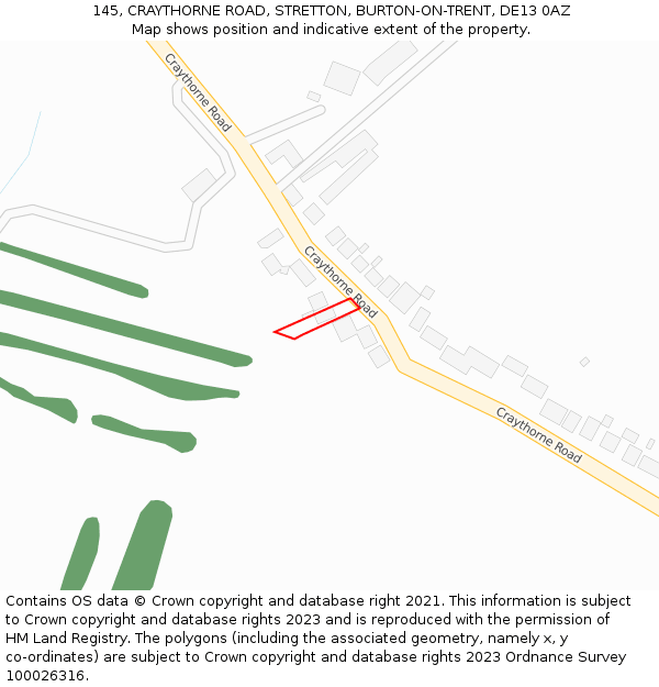 145, CRAYTHORNE ROAD, STRETTON, BURTON-ON-TRENT, DE13 0AZ: Location map and indicative extent of plot