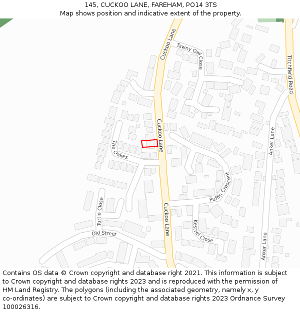 145, CUCKOO LANE, FAREHAM, PO14 3TS: Location map and indicative extent of plot